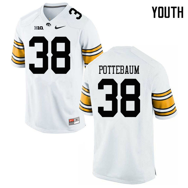 Youth #38 Monte Pottebaum Iowa Hawkeyes College Football Jerseys Sale-White - Click Image to Close